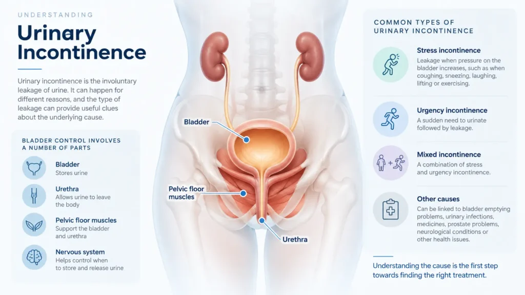incontinence direct Brighton & Hove infographic on urinary incontinence symptoms reasons and treatment options