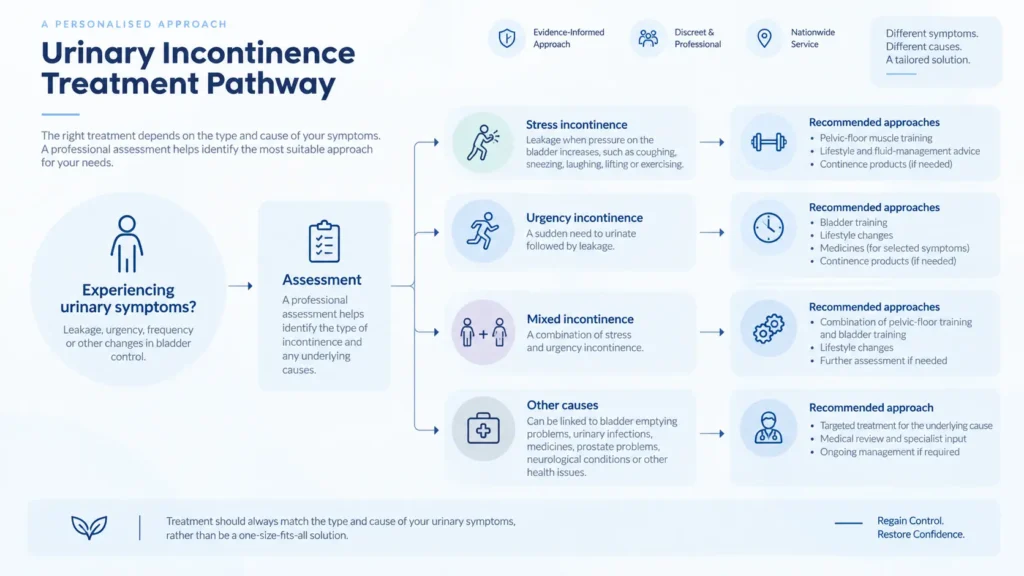 urinary incontinence treatment options infographics from the incontinence direct Brighton & Hove