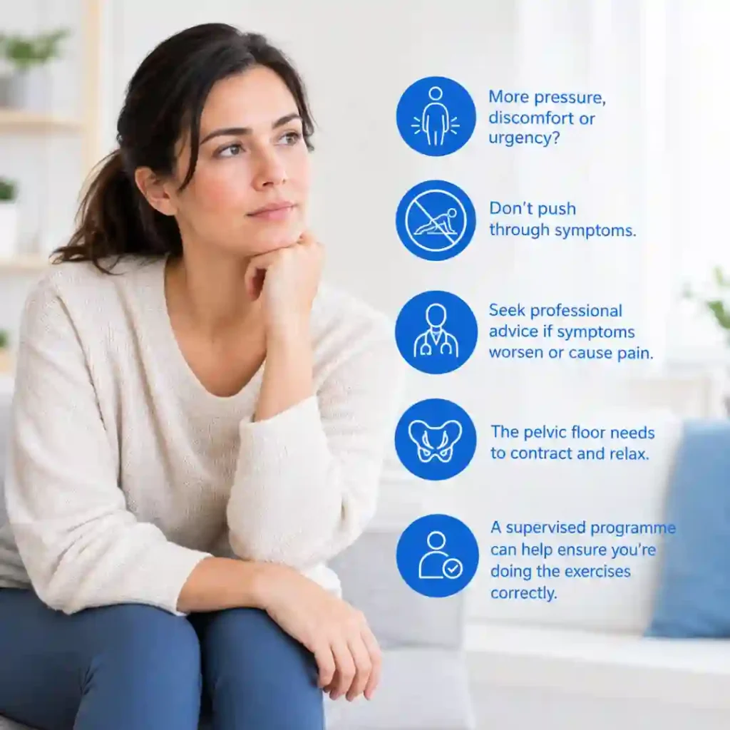 Pelvic-floor exercises Brighton & Hove involve controlled contraction and relaxation. Persistent pressure, discomfort or urinary urgency may warrant professional assessment.
